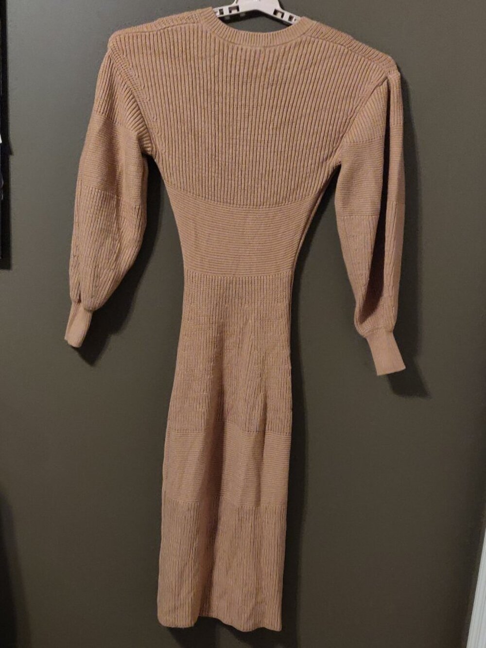 STAUD Carnation Balloon Sleeve Sweater Midi Dress In Camel Size Small - Picture 3 of 6